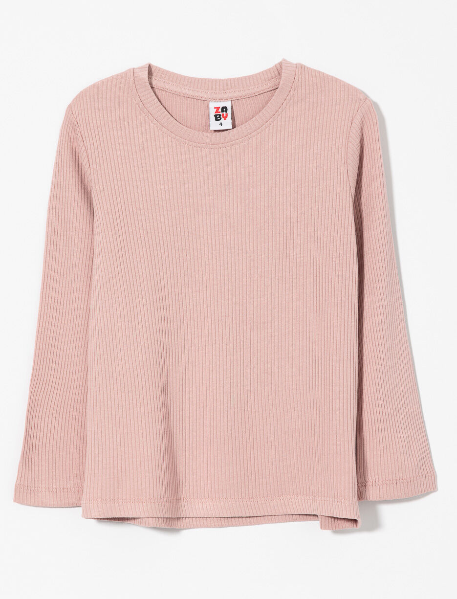 T-shirt côtelé à col rond - petite fille