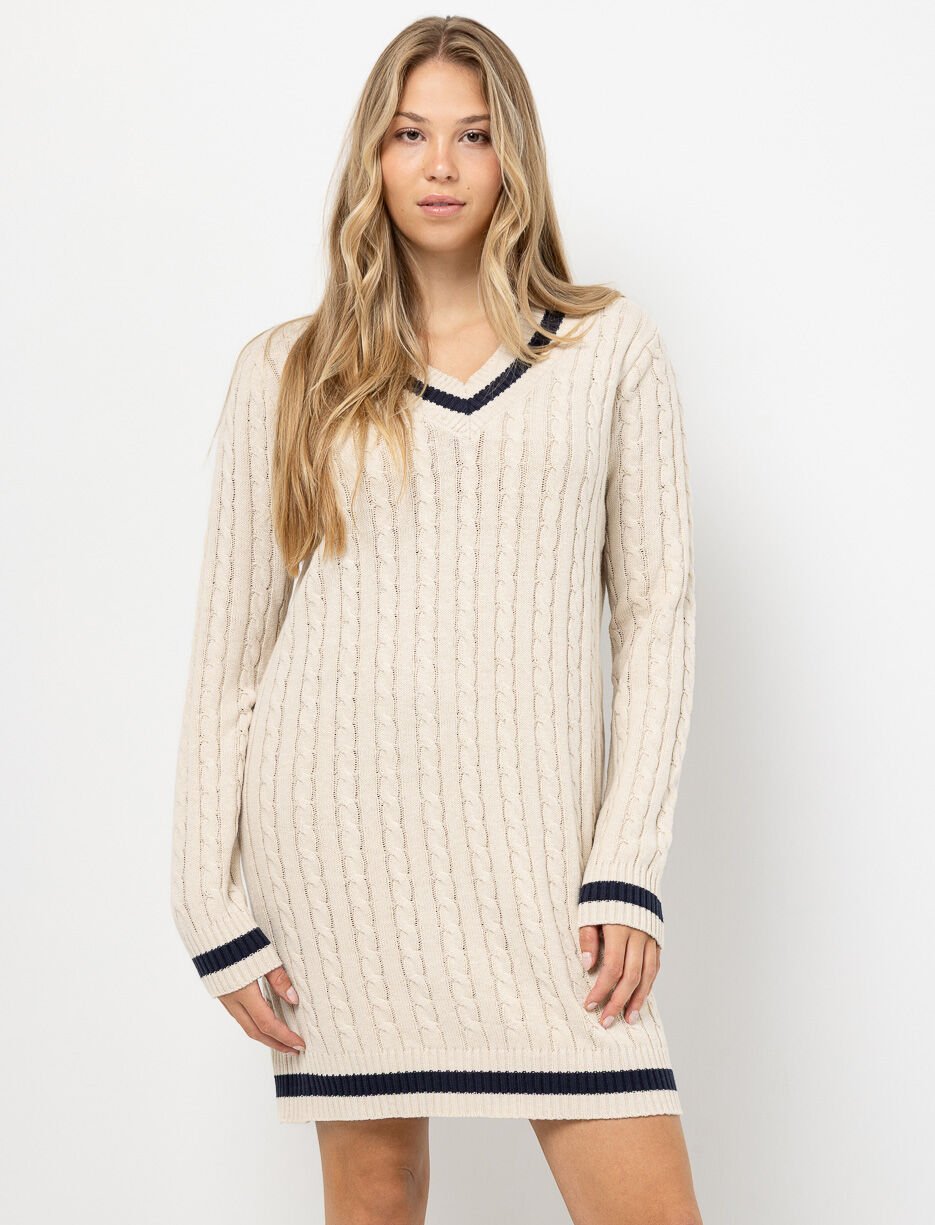 Robe en tricot torsadé à col en V Robe en tricot torsadé à col en V