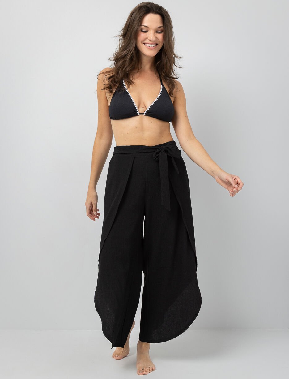 Pantalon texturé à fentes