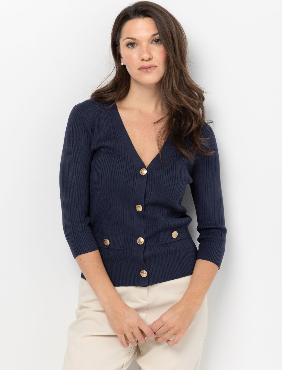 Cardigan en tricot &agrave; col en V