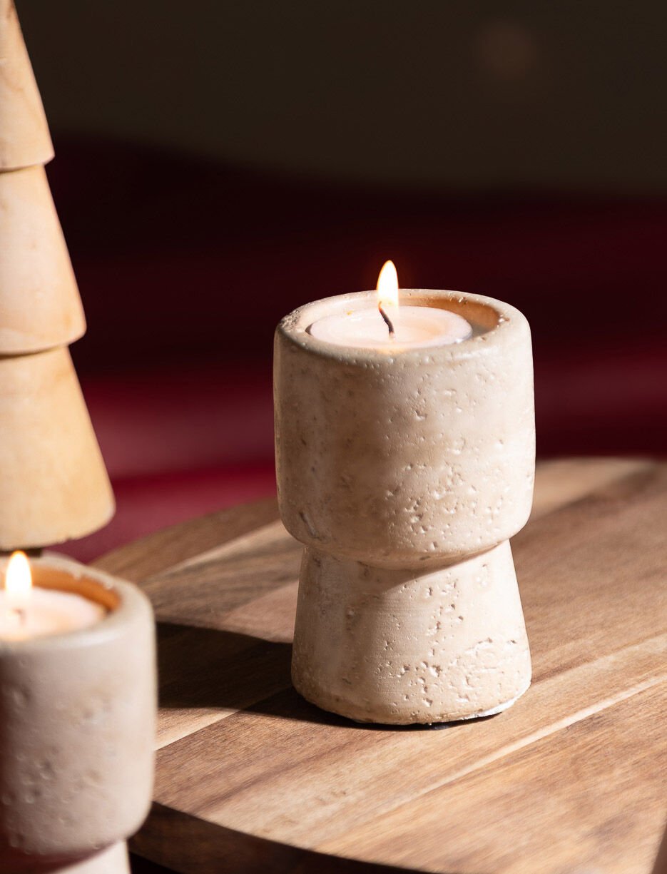 Small Travertine-look Candle Holder