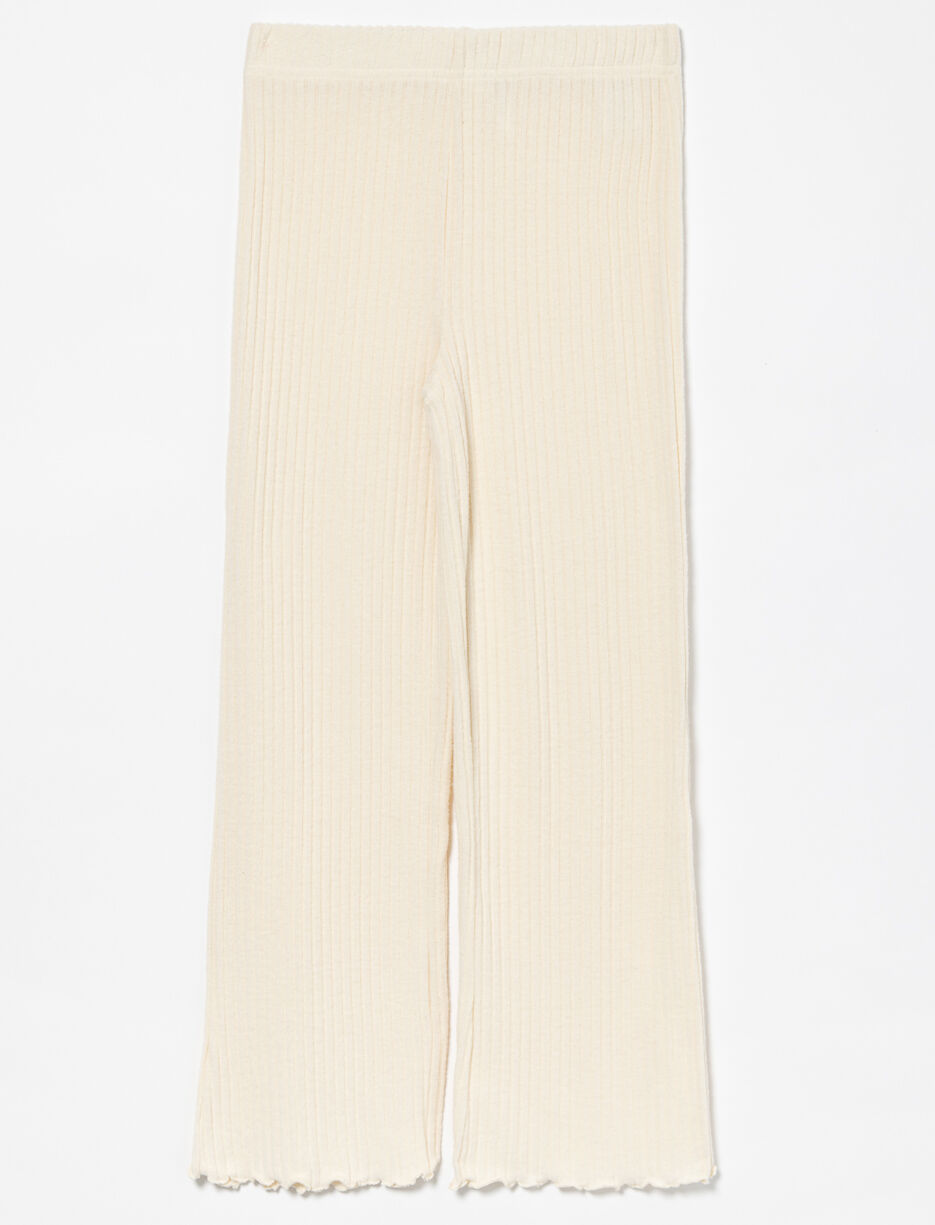 Wide-leg Ribbed Pants with Lettuce-edge Finish
