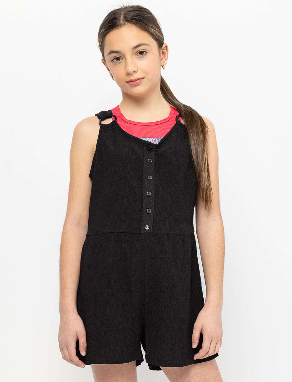 Button-front Crinkle Romper