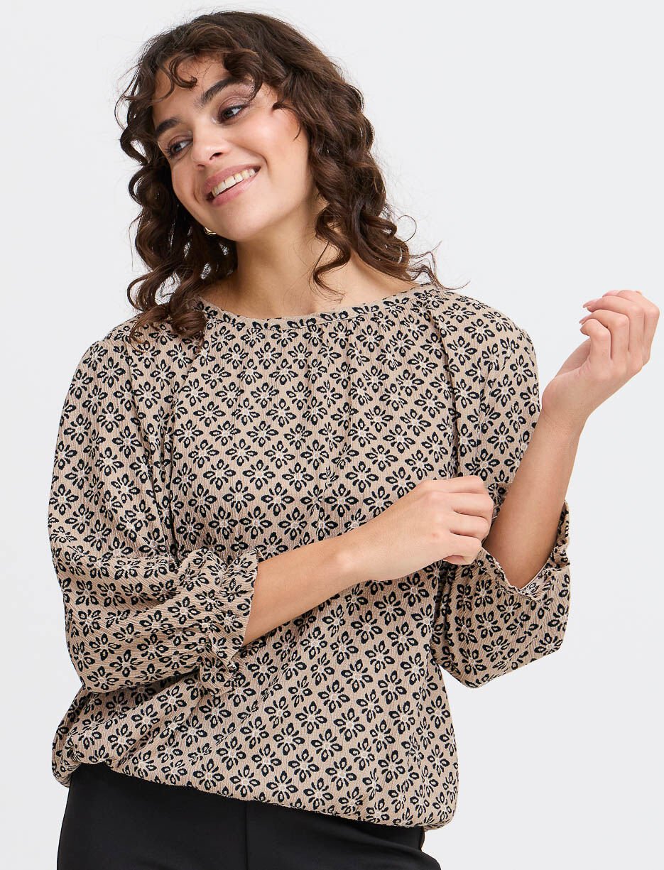 Printed 3/4-sleeve Blouse
