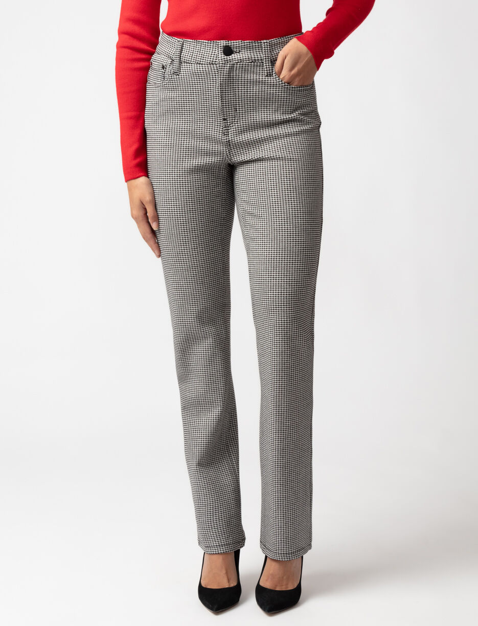 Pantalon droit &agrave; motif pied-de-poule