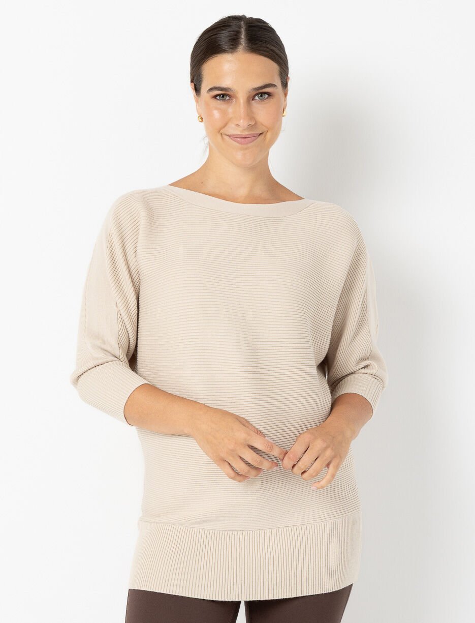 Ribbed Knit 3/4-sleeve Sweater