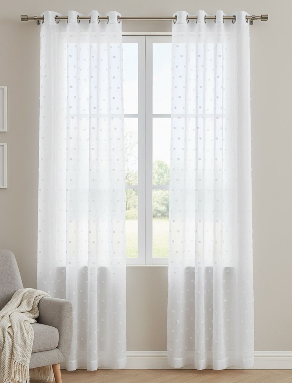 Panneau de rideau voilage &agrave; pois textur&eacute;s
