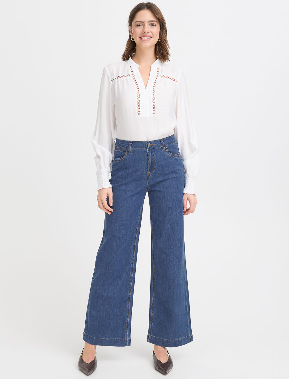 Jean jambe large &agrave; taille haute