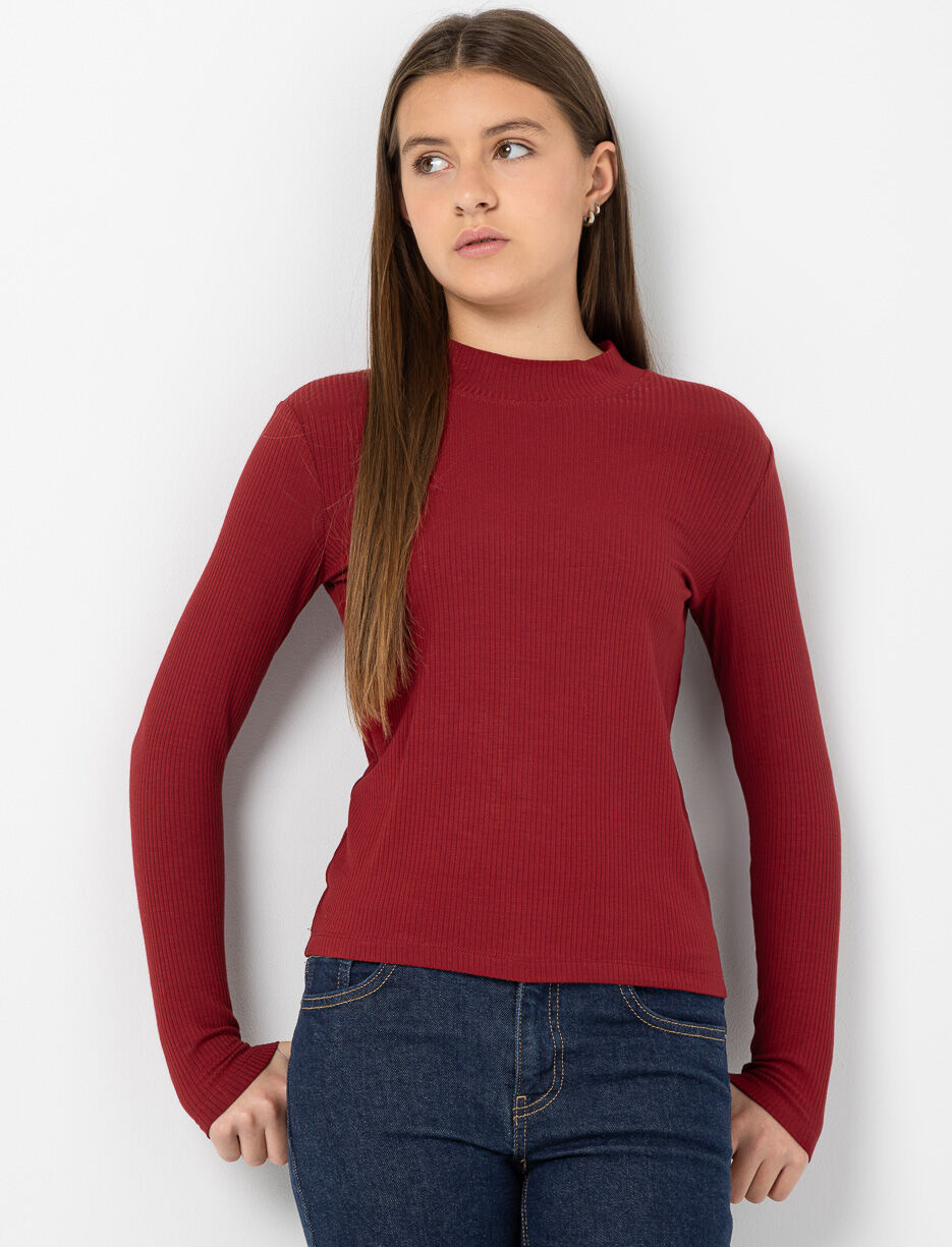 T-shirt côtelé à col montant