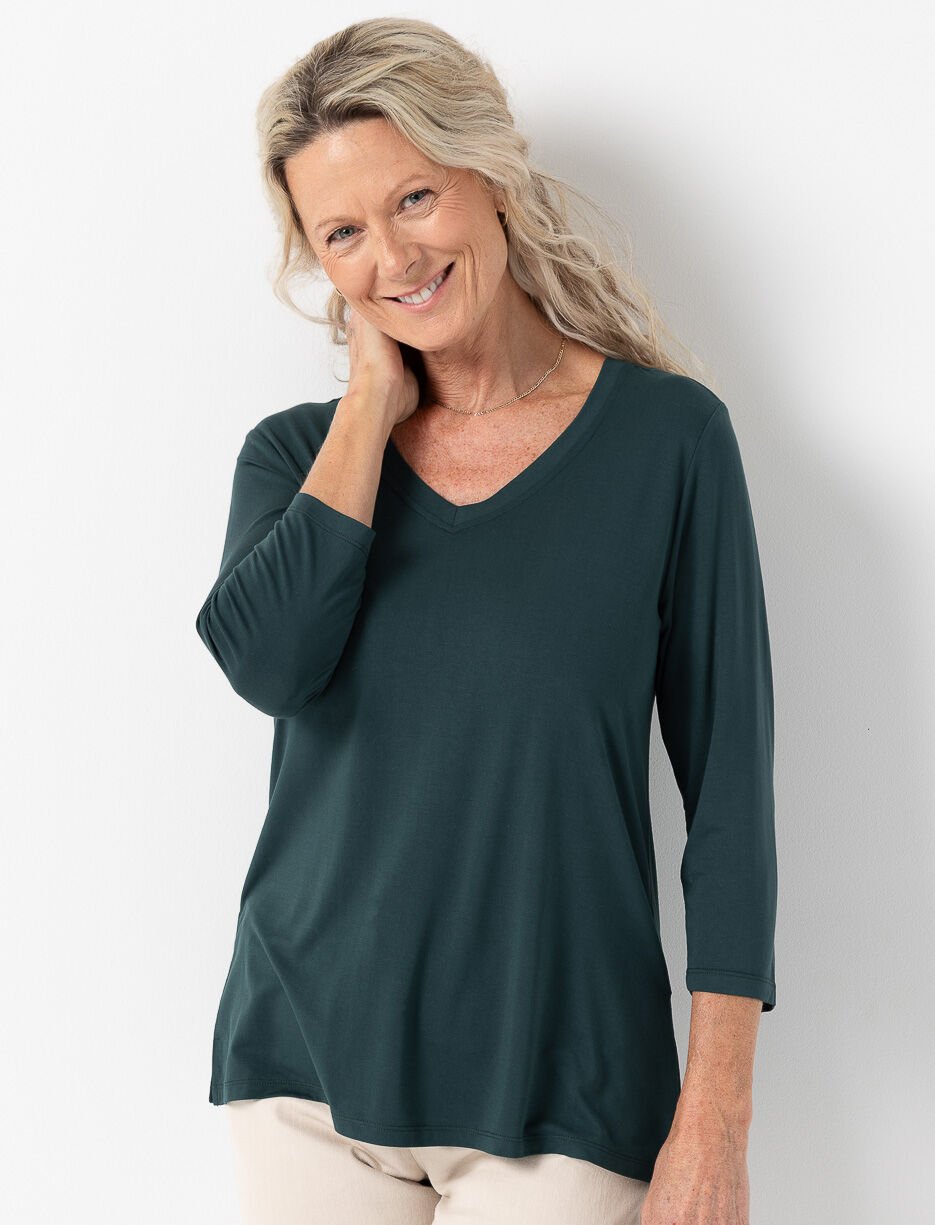T-shirt manches 3/4 à col en V