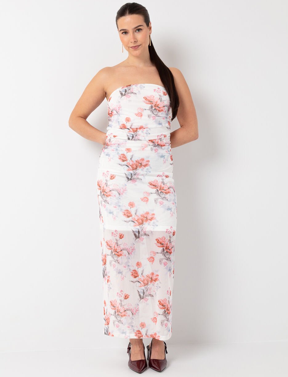 Maxi Printed Dress with Gathered Sides