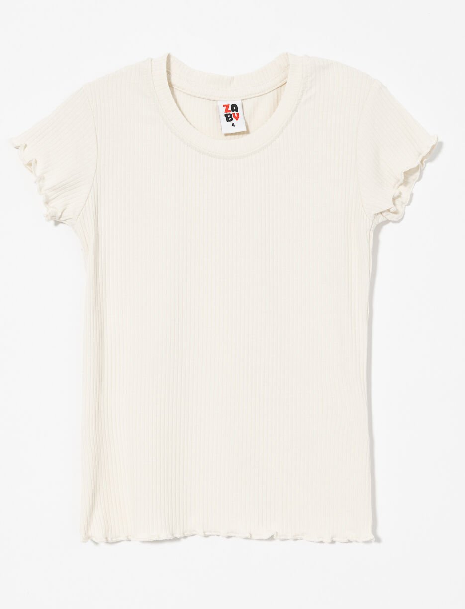 Ribbed T-shirt with Lettuce Trim - Little Girl