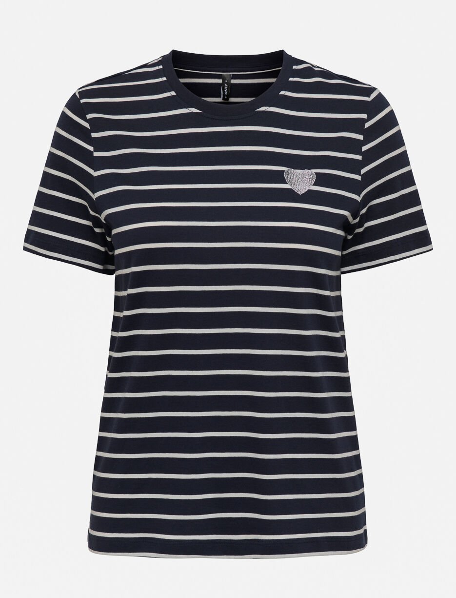 Striped T-shirt with Embroidered Heart 