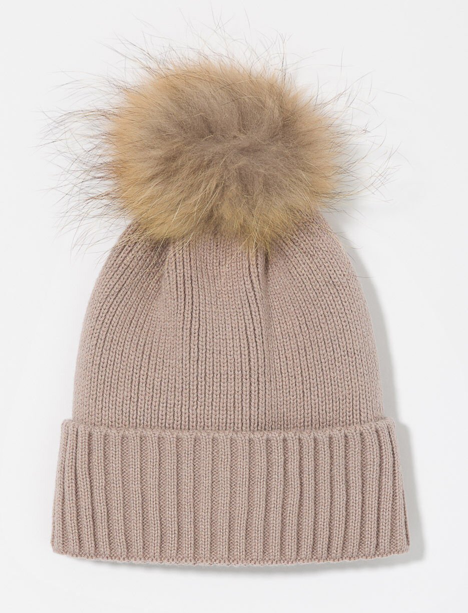 Knit Beanie with Real Fur Pompom