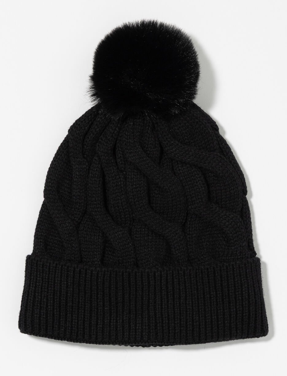 Tuque en tricot torsadé avec pompon