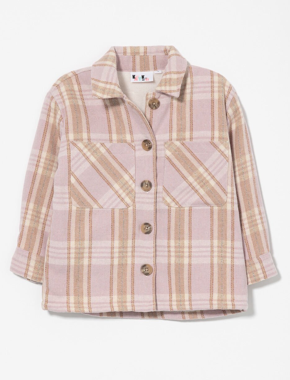 Veste-chemise à carreaux doublée en sherpa - petite fille