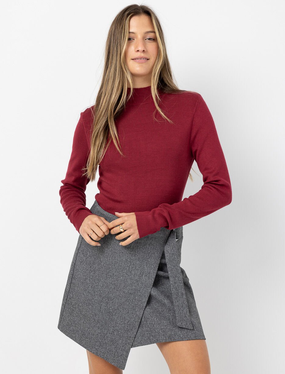 Ribbed Knit Mock-neck Sweater