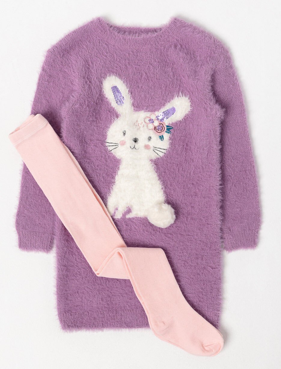 Robe en tricot duveteux avec collants - petite fille