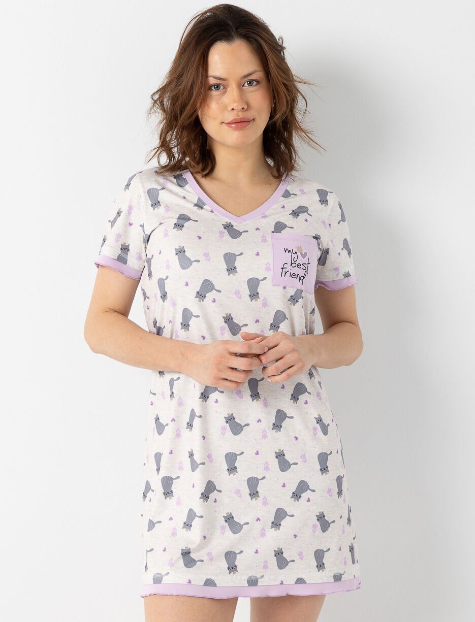 Chemise de nuit imprimé chat
