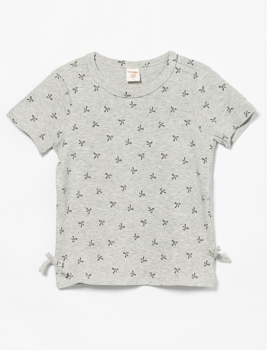 Printed Ribbed Knot T-shirt - Little Girl