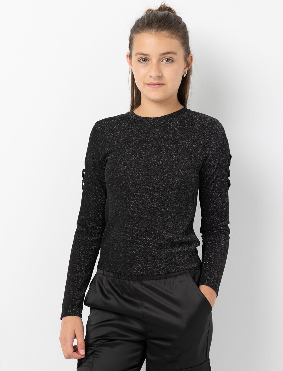 T-shirt scintillant avec détails entrecroisés