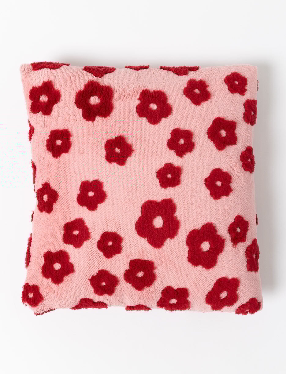 Coussin jacquard sherpa à motif fleuri