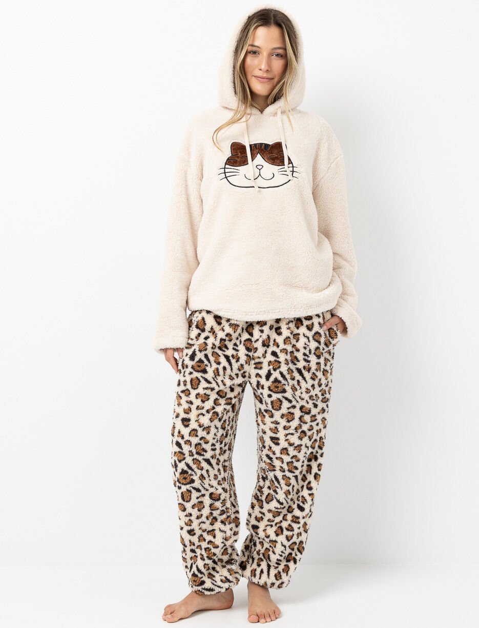 Pantalon de pyjama en peluche à imprimé léopard Pantalon de pyjama en peluche à imprimé léopard