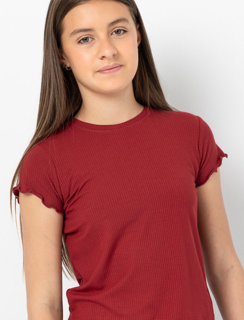 T-shirt ajusté côtelé à col rond