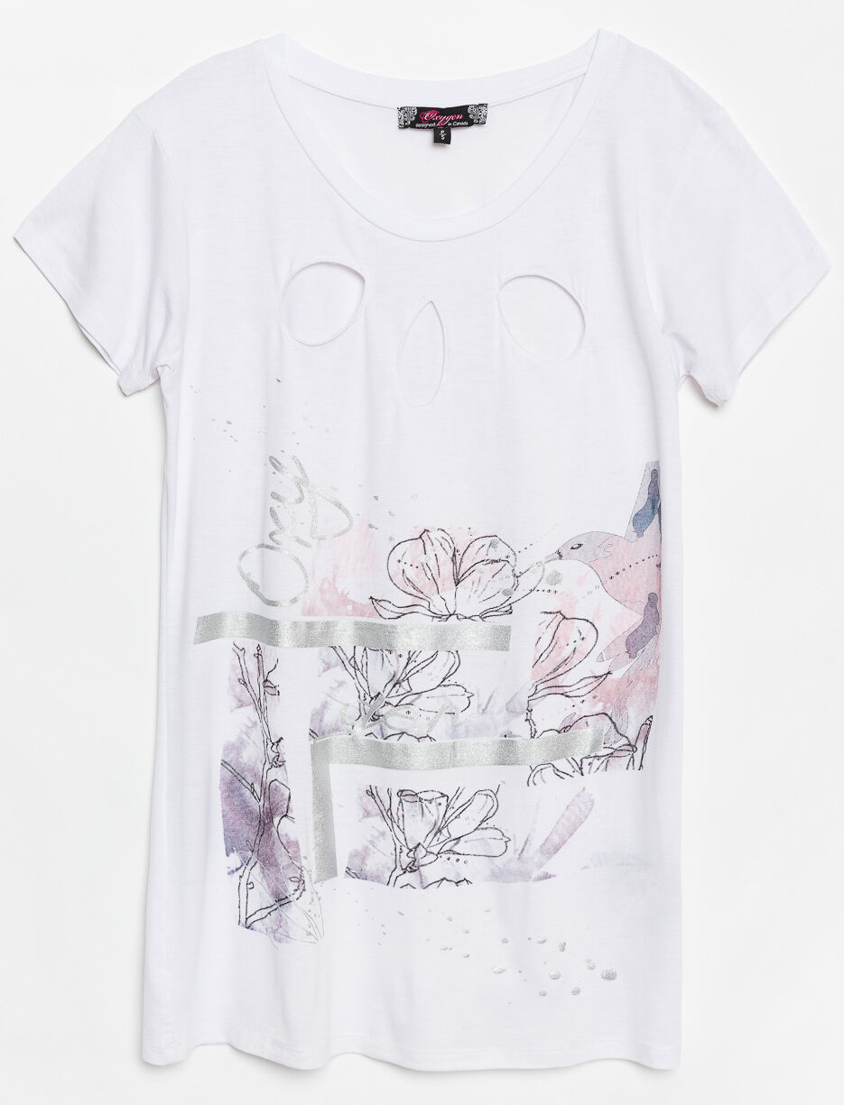 T-shirt imprimé à découpes
