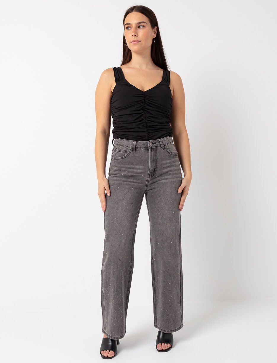 Regular-rise Wide-leg Jeans with Rhinestones
