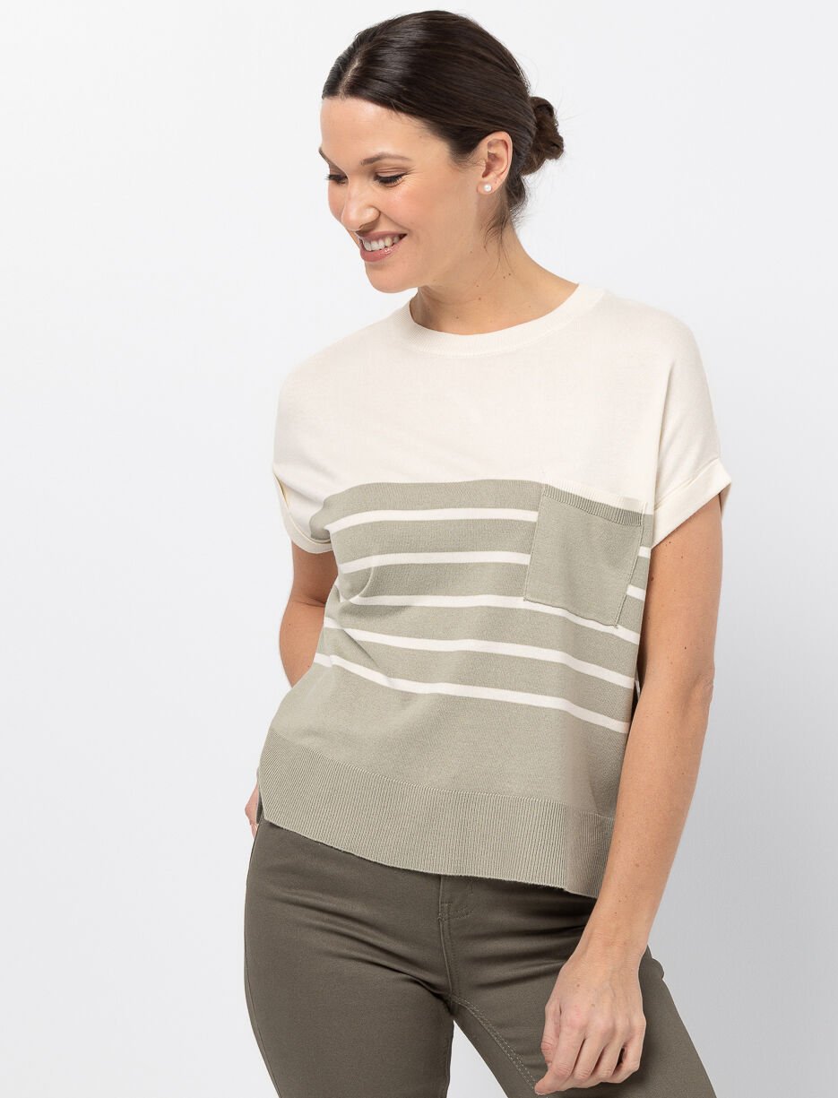 Striped Dolman-sleeve T-shirt