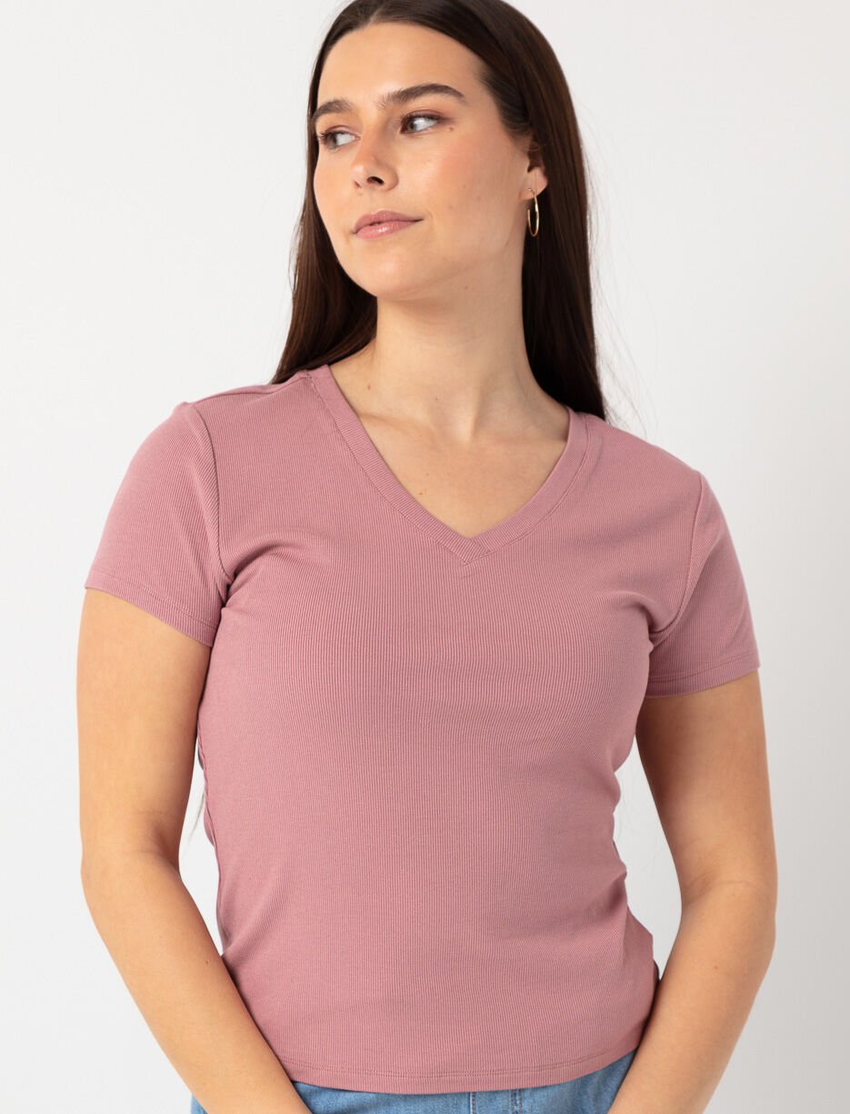 Ribbed V-neck T-shirt