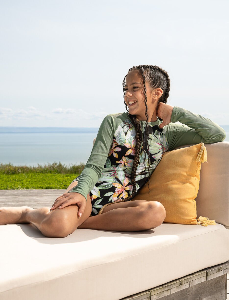 Printed 1-piece Rash Guard Swimsuit