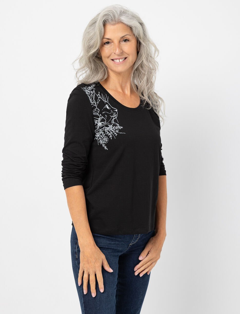 T-shirt imprimé chat à manches 3/4