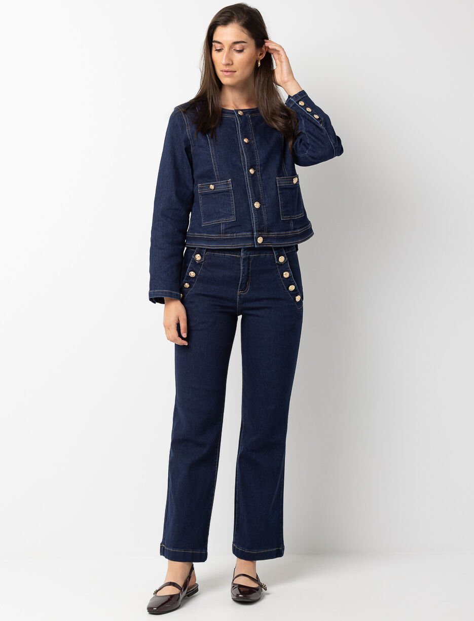High-waist Wide-leg Jeans with Buttons
