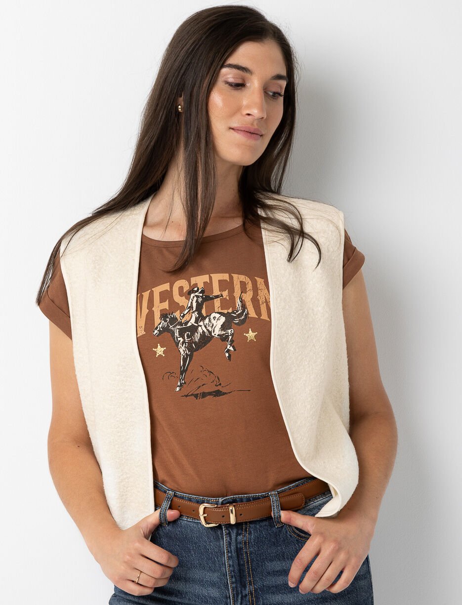 Veste sans manches en tissu bouclé