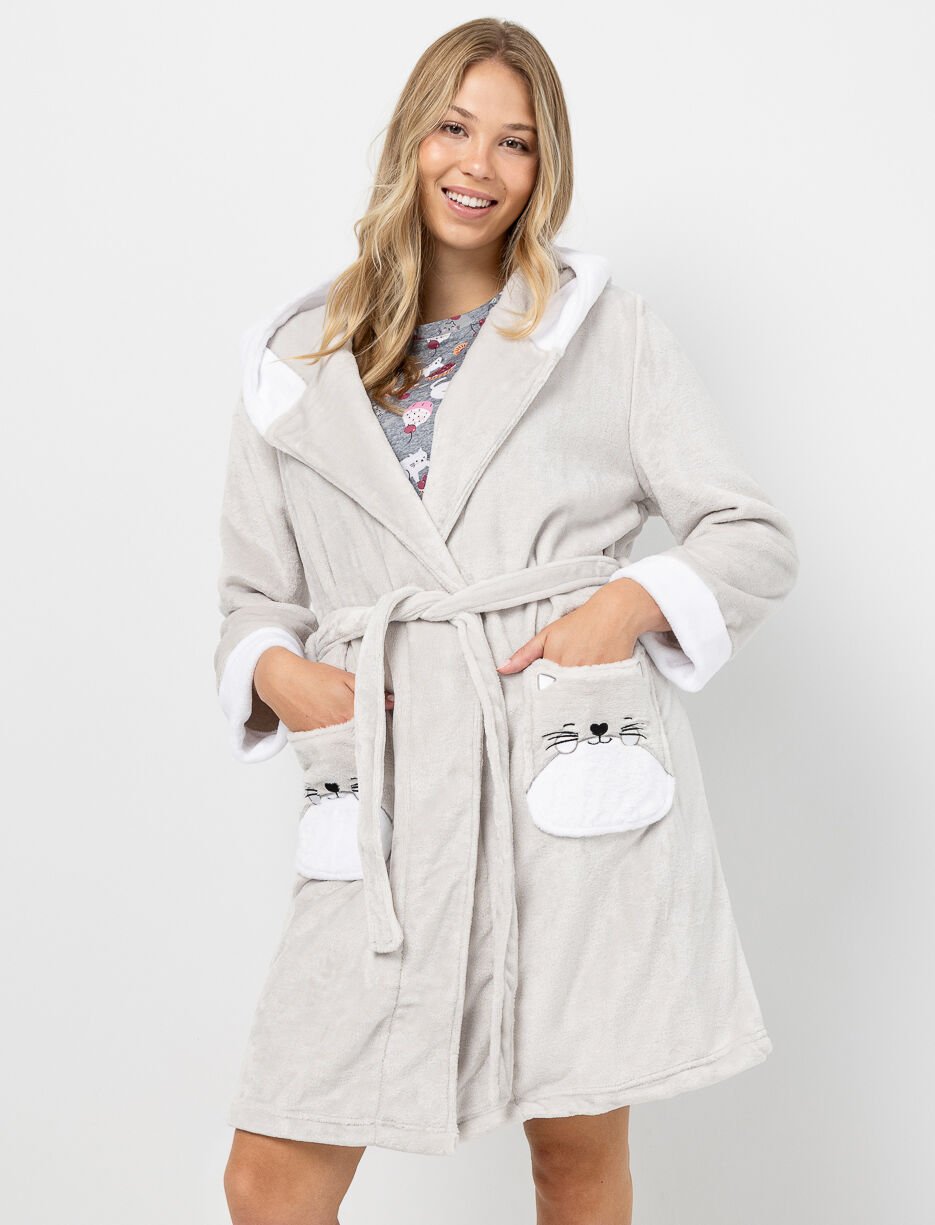 Robe de chambre en peluche avec poches chat