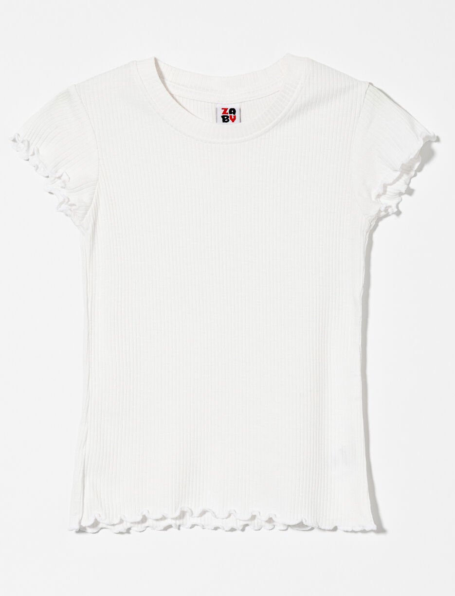Ribbed T-shirt with Lettuce Trim - Little Girl