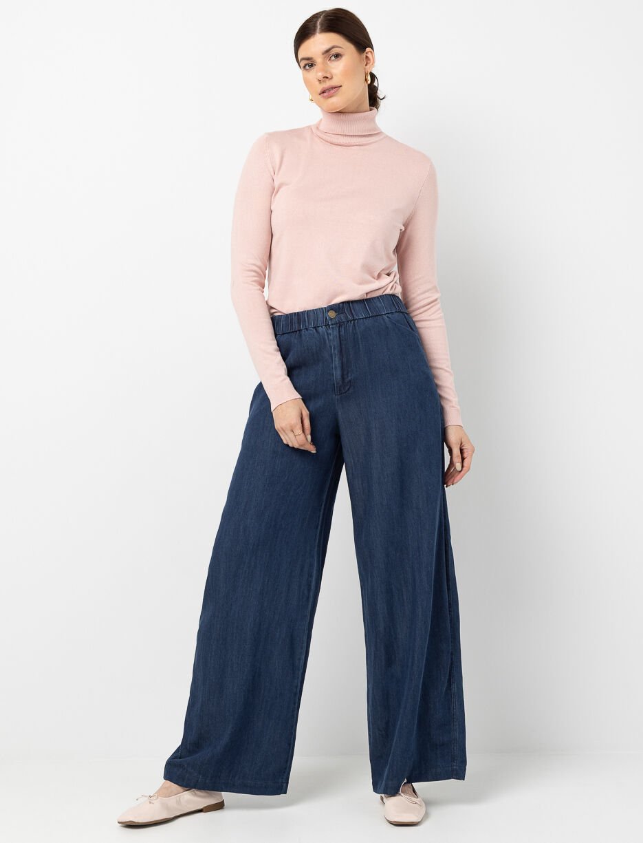 Pantalon jambe large à taille élastique Pantalon jambe large à taille élastique