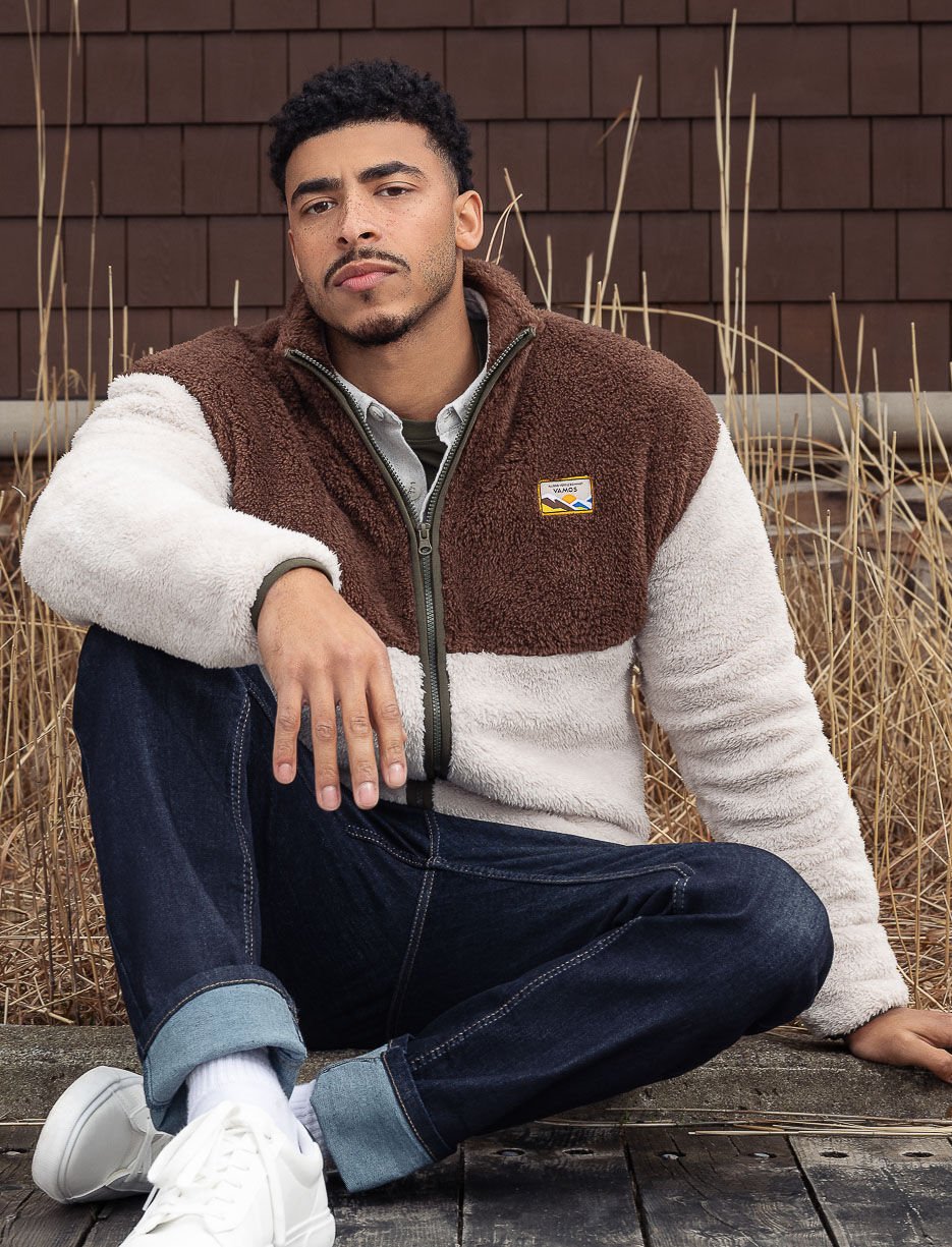 Veste en sherpa zippée à blocs de couleurs