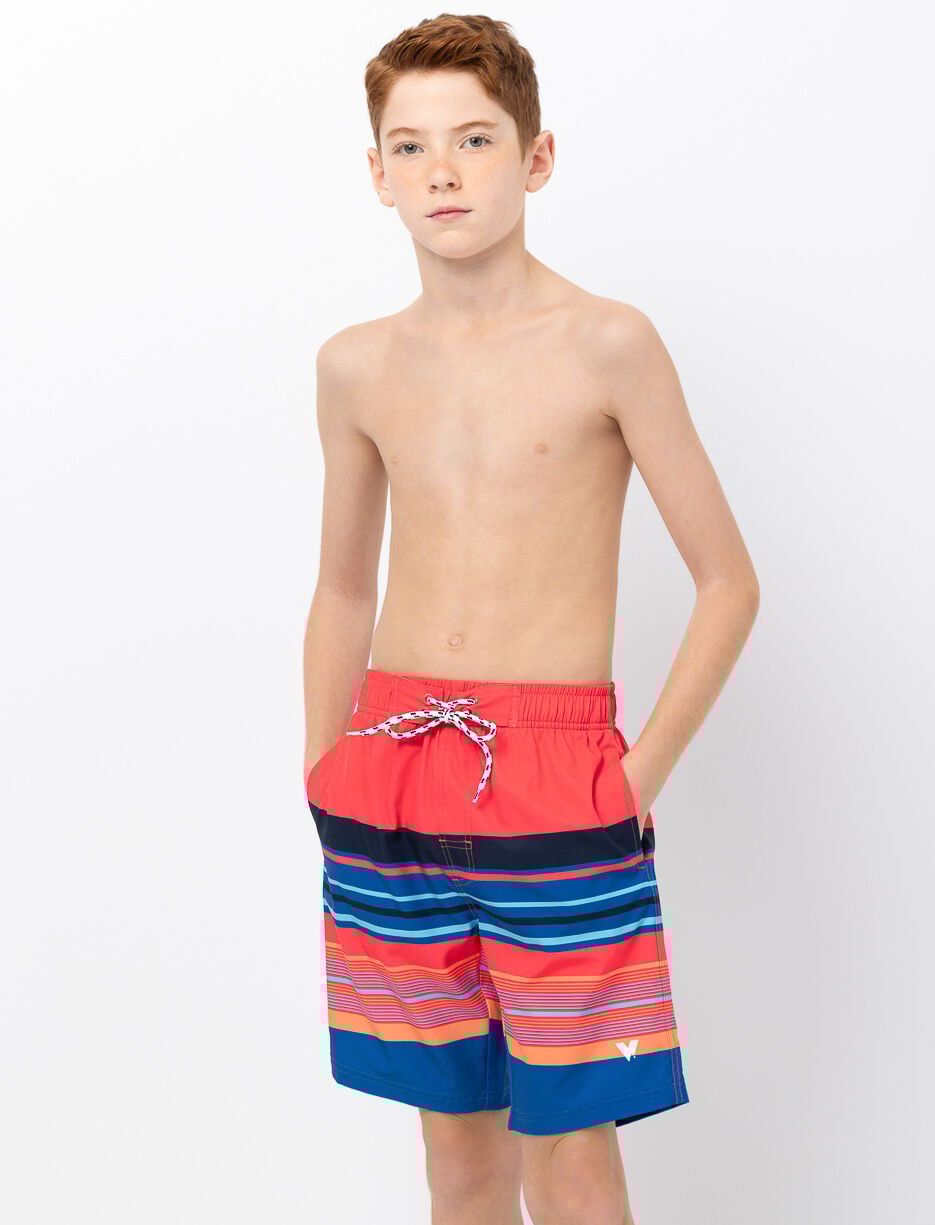 Striped Elastic-waist Boardshorts