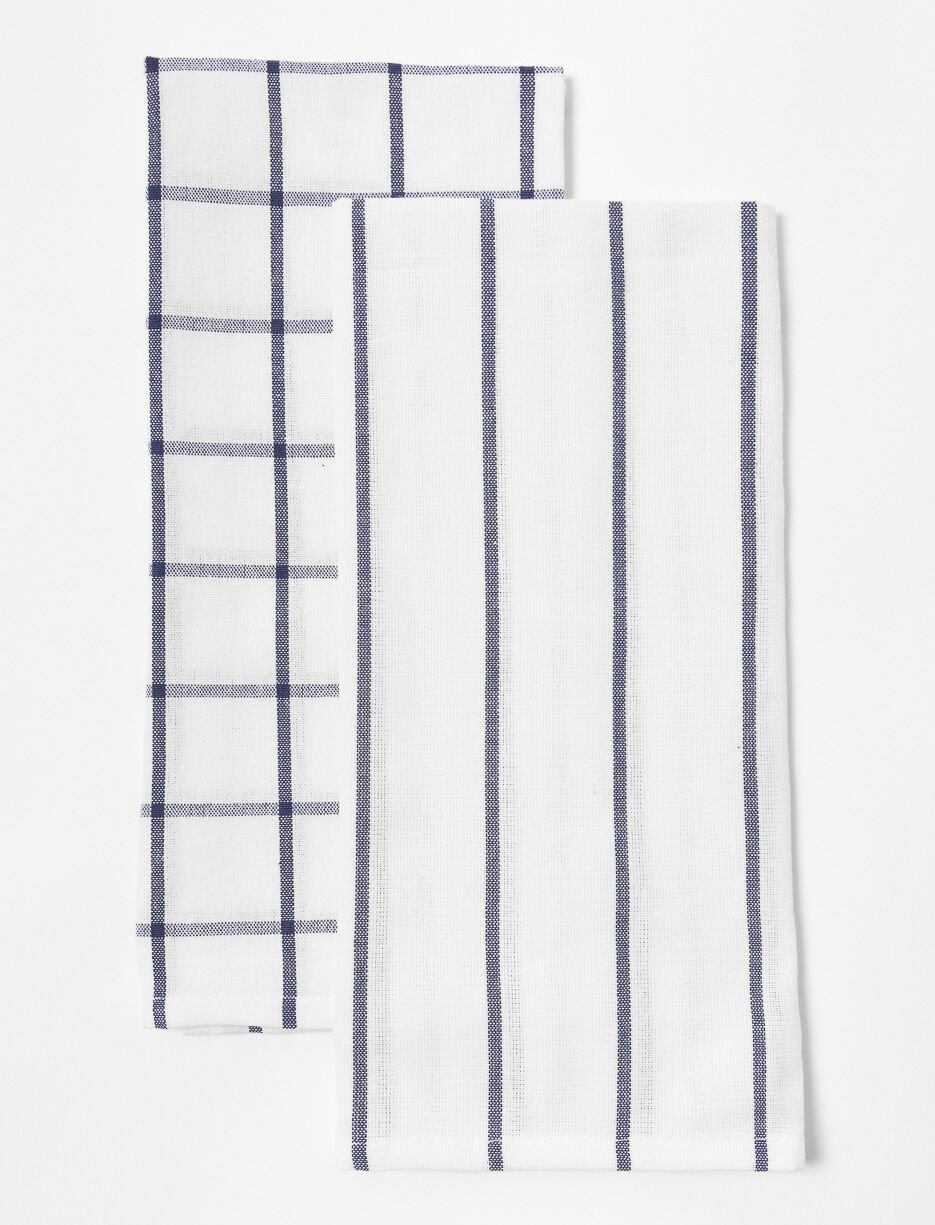 Linges &agrave; vaisselle ray&eacute; et &agrave; carreaux - paquet de 2