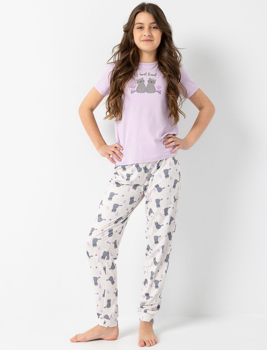 2-Piece Cat Print PJ Set