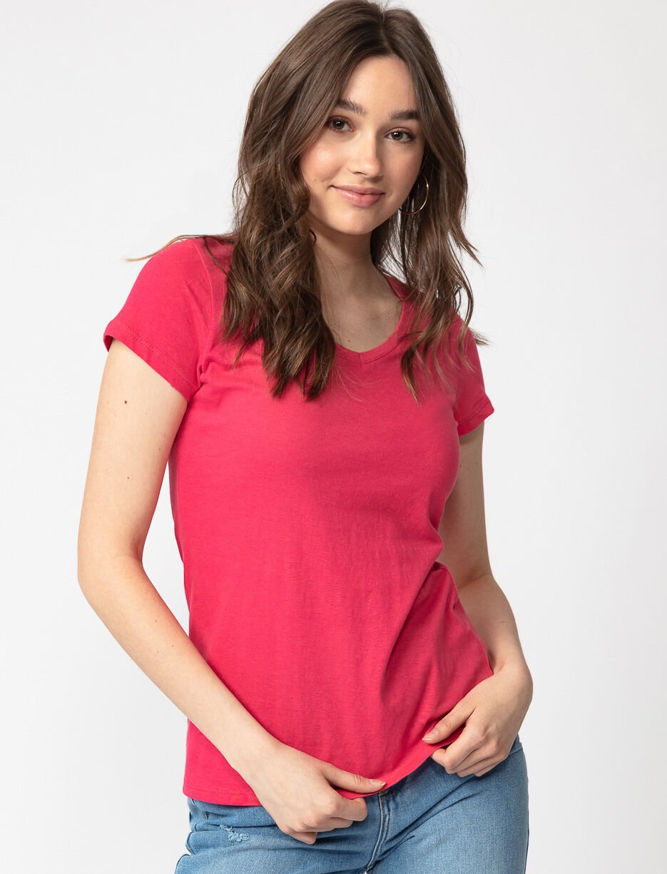 T-shirt uni col en V