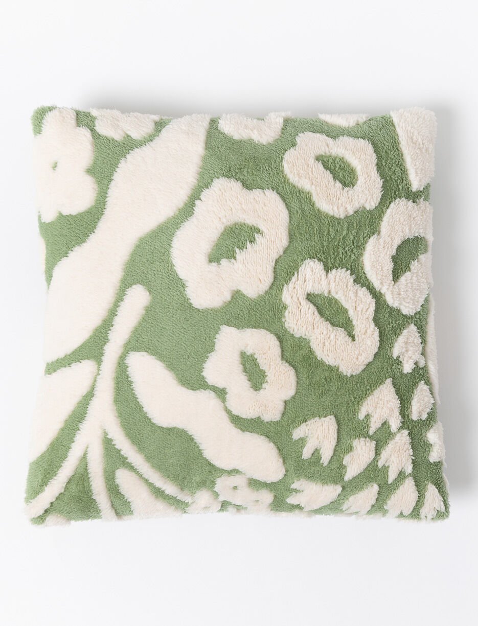 Coussin jacquard sherpa à motif feuillage