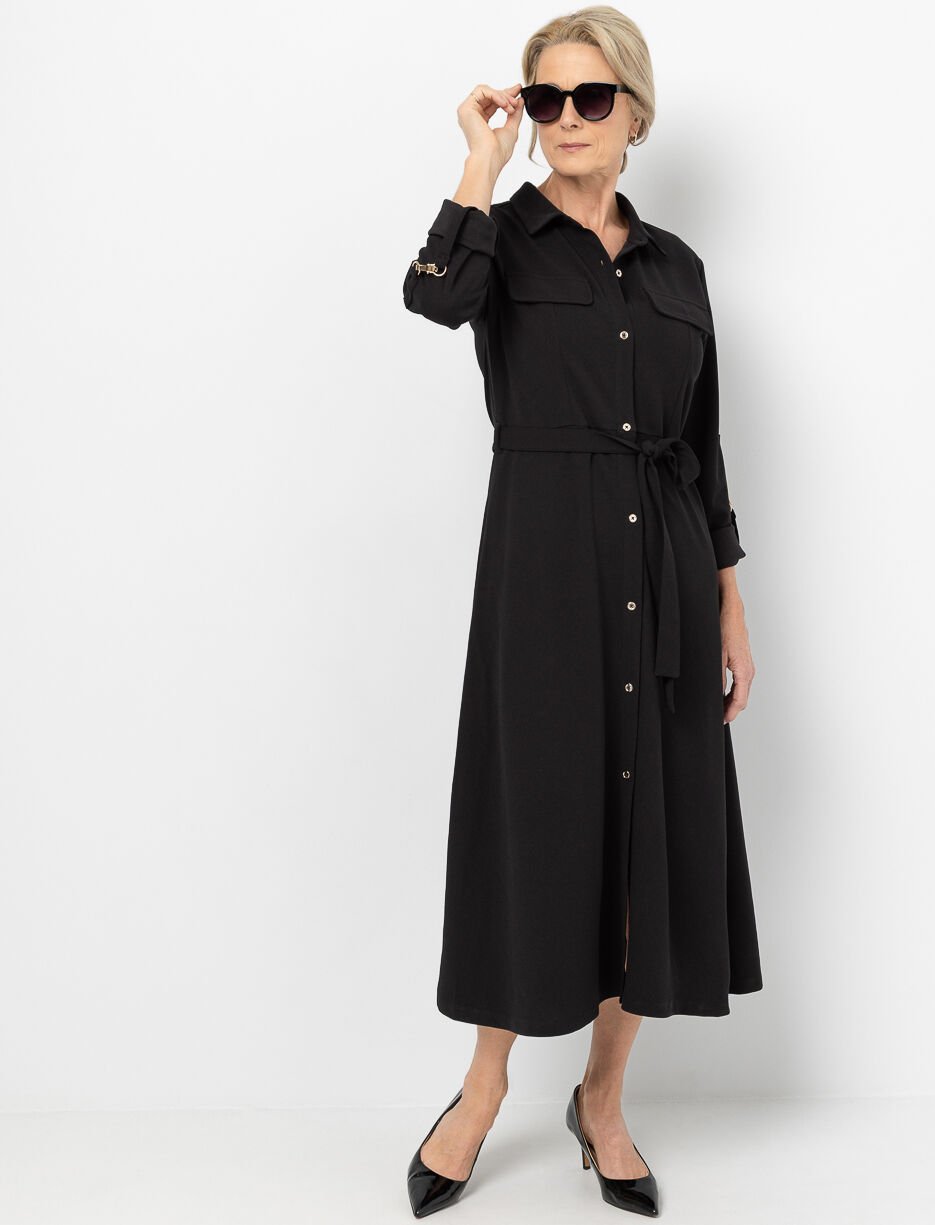 Robe midi à boutons avec ceinture