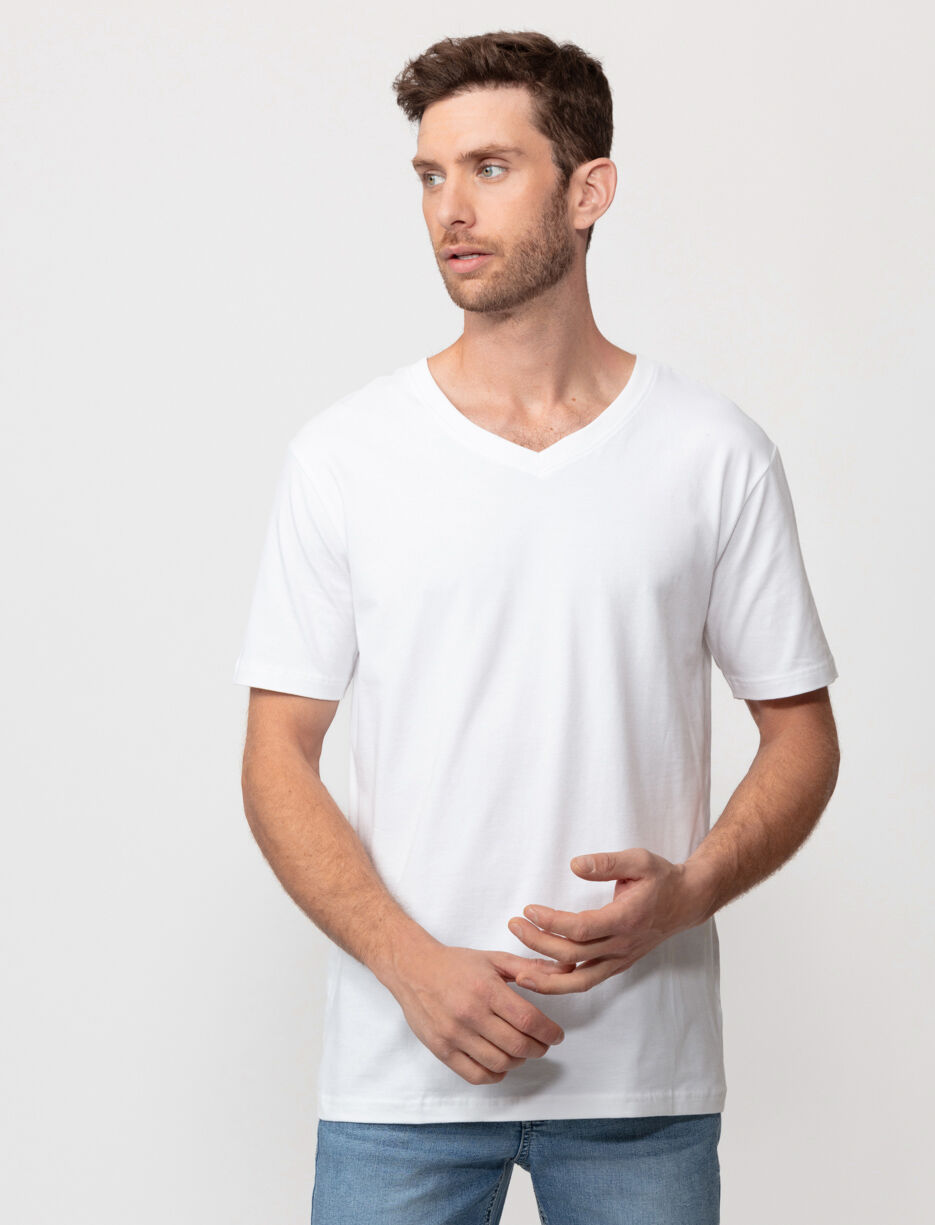 T-shirt à col en V en coton bio