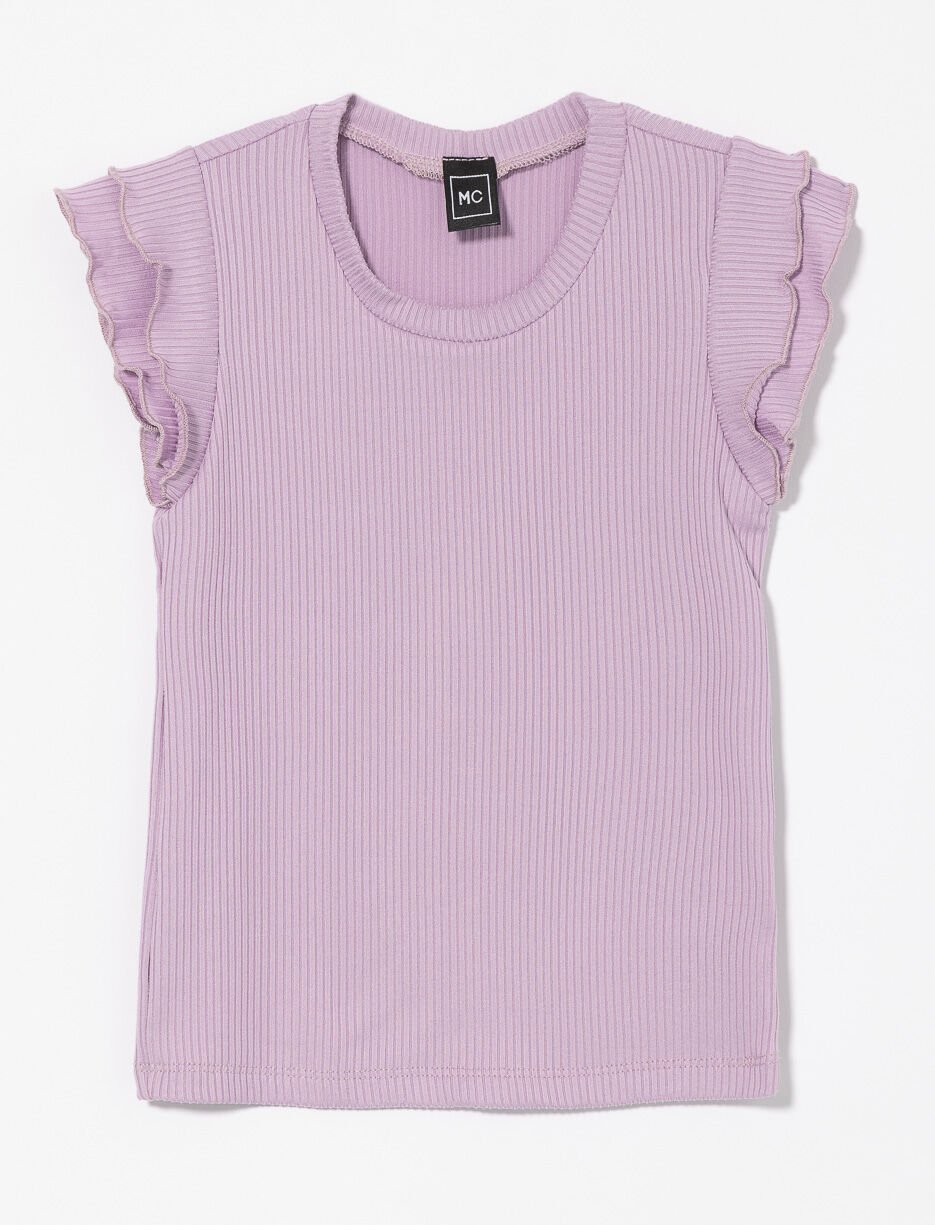 Ribbed T-shirt with Ruffle Sleeves