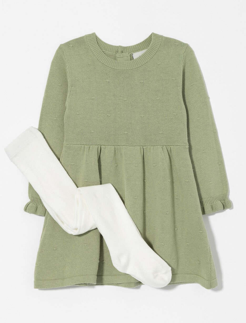 Robe en tricot texturé avec collants - bébé fille