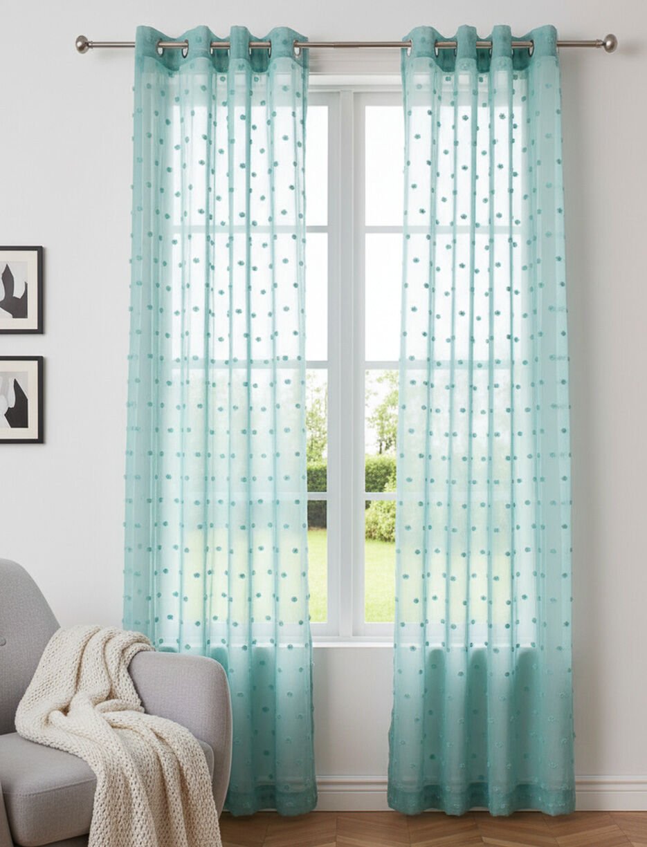 Panneau de rideau voilage &agrave; pois textur&eacute;s